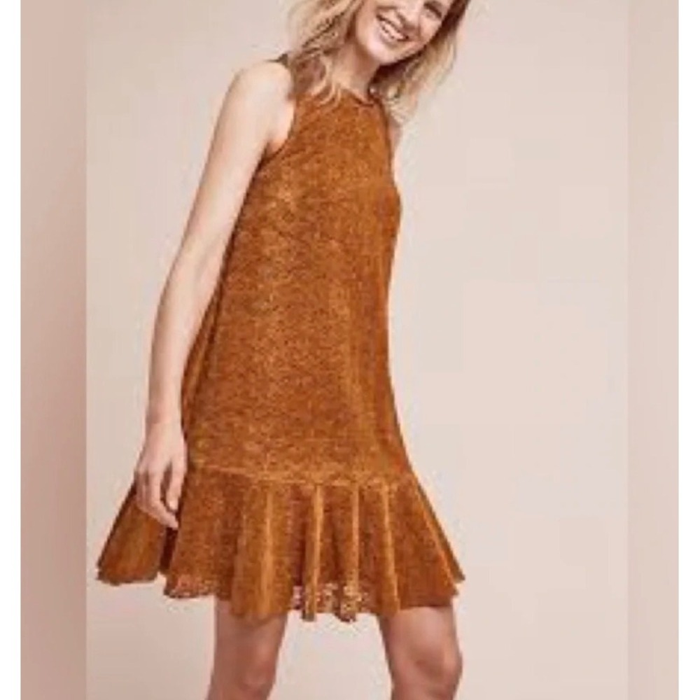 Maeve Anthropologie Lace Ruffle Hem Shift Dress 10 Boho dainty floral retro whim